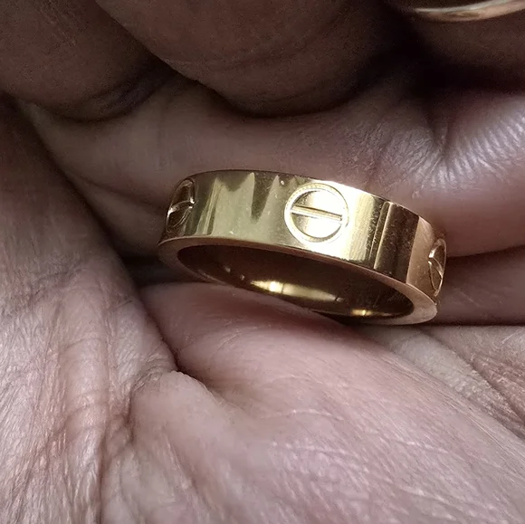 Steel Gold Tone Accent Love Ring Band Model 6
